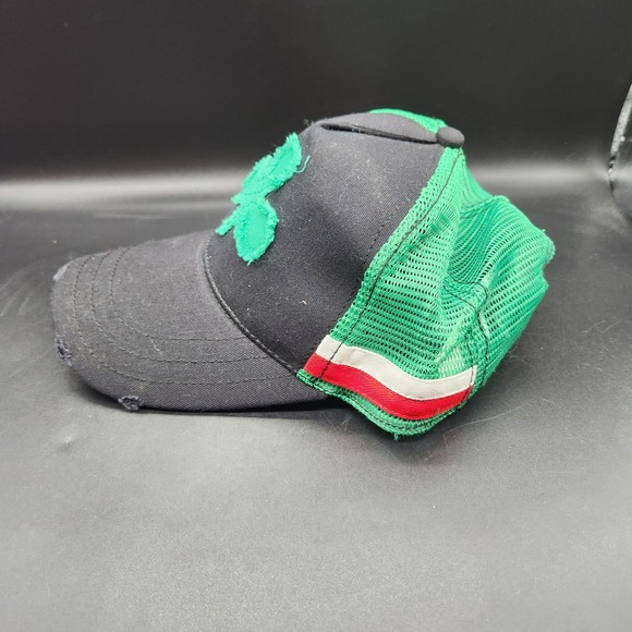 Shamrock Trucker Hat Black Green Mesh Irish Luck St Patricks Day Cap Distressed - Picture 4 of 9